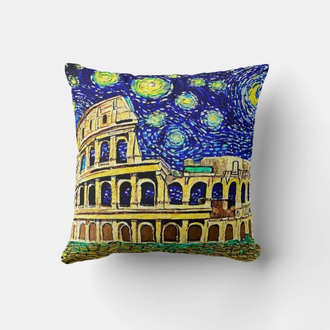 Starry Night Rome Italy Throw Pillow (Back)