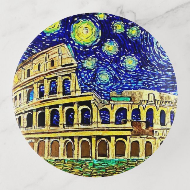 Starry Night Rome Italy Trinket Tray (Front)
