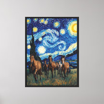 Starry Night Running Horses Canvas
