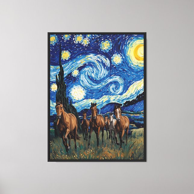 Starry Night Running Horses Canvas Print (Front)