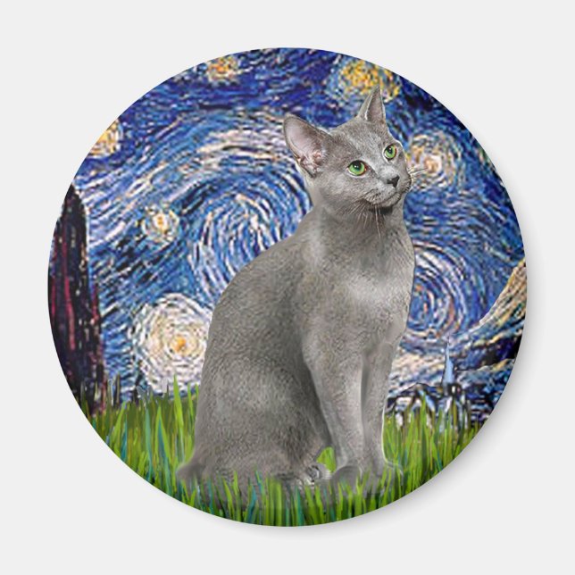Starry Night - Russian Blue cat Magnet (Front)