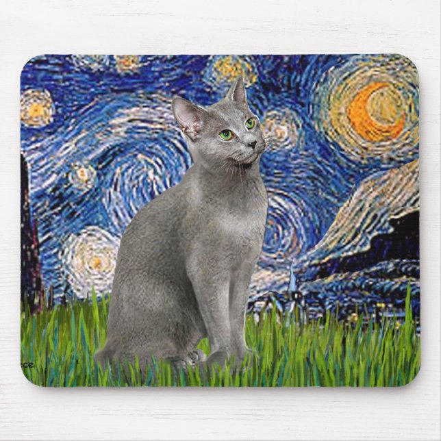 Starry Night - Russian Blue cat Mouse Pad (Front)