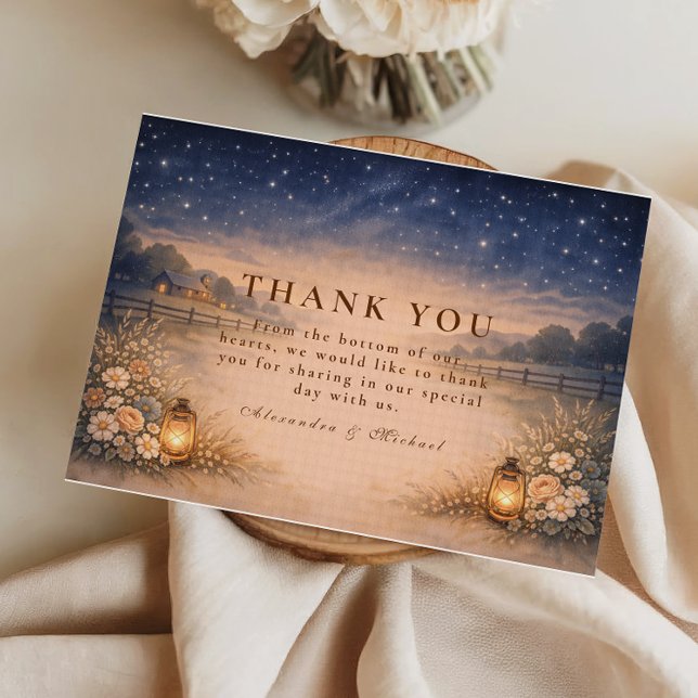 Starry Night Rustic Meadow Wedding Thank You Card (Creator Uploaded)