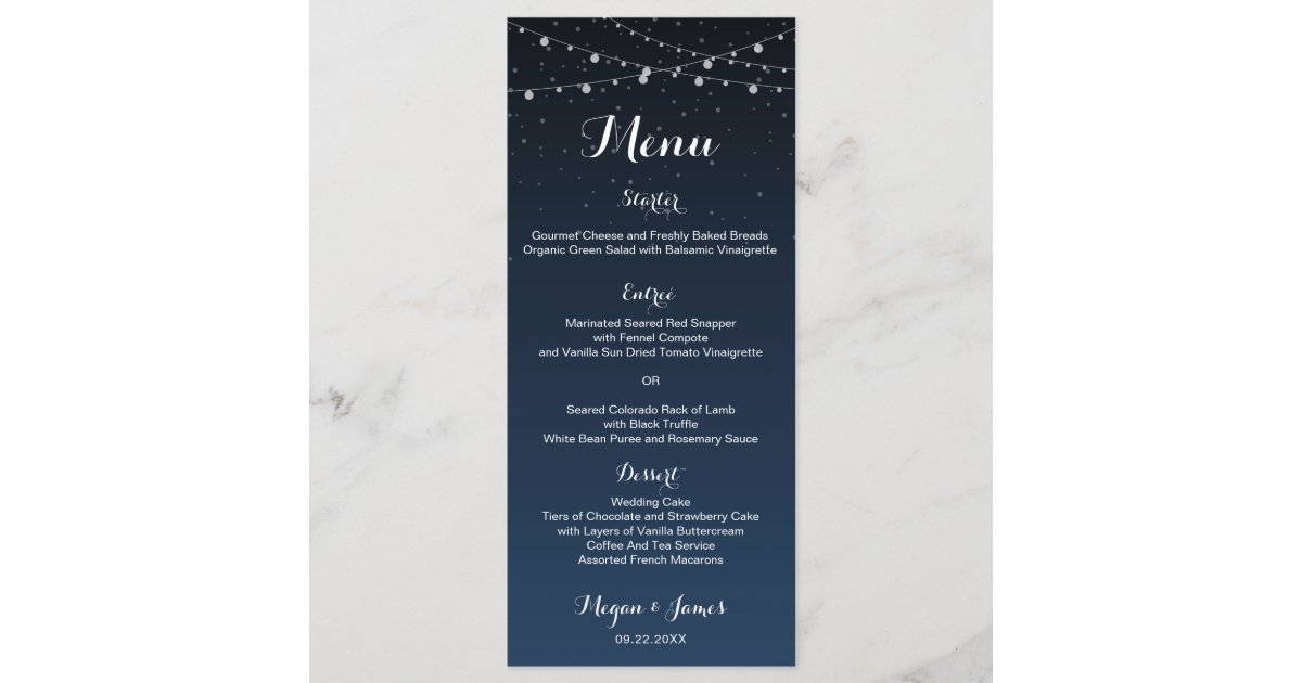 Starry Night Rustic Wedding Dinner Menu | Zazzle