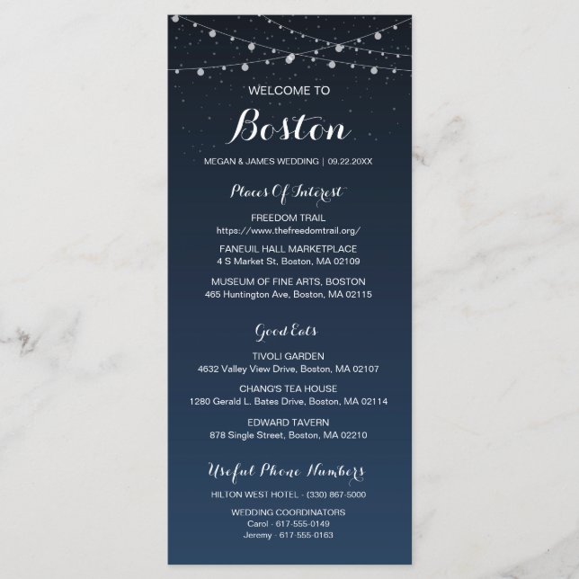 Starry Night Rustic Wedding Timeline Card (Front)
