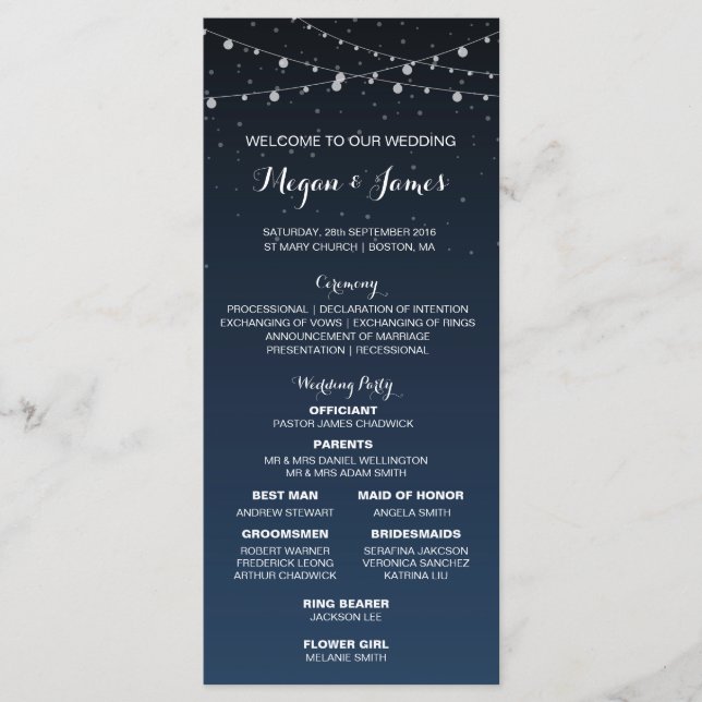Starry Night Rustic Wedding Timeline Program (Front)