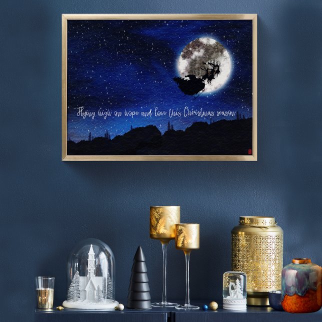 Starry Night Santa Claus Flying With Reindeer Poster (Creator Uploaded)