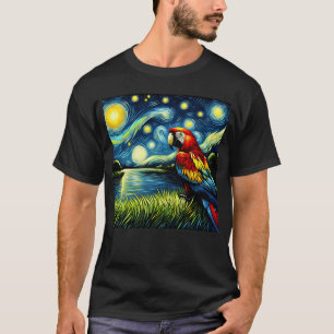 Starry Night Scarlet Macaw Parrot Van Gogh Bird T-Shirt