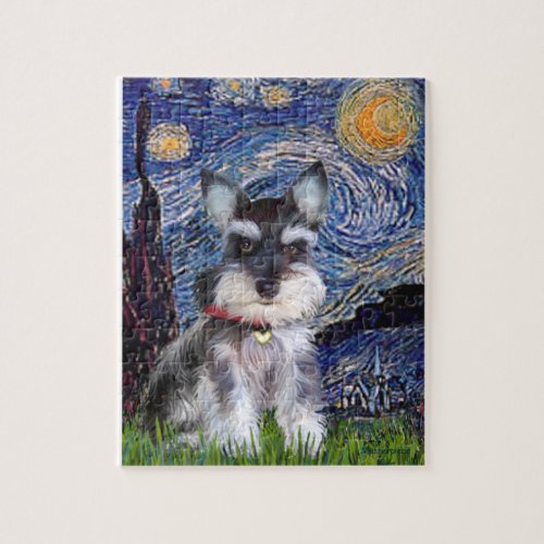 Starry Night _ Schnauzer Puppy 10 Jigsaw Puzzle
