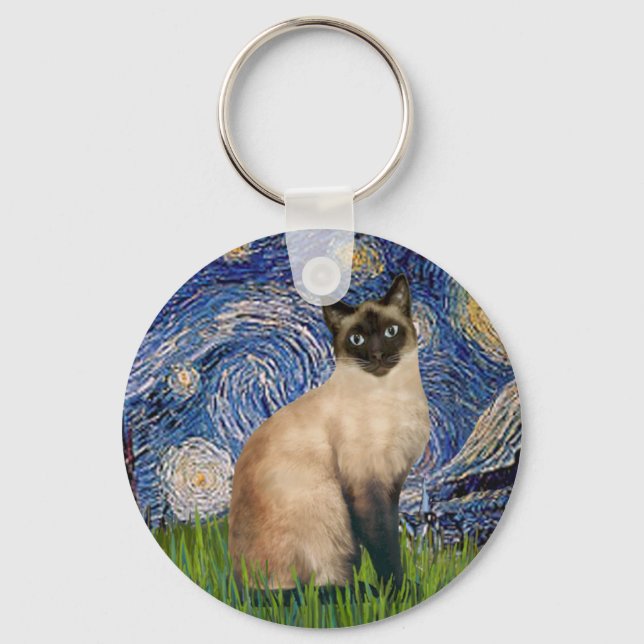 Starry Night - Seal Point Siamese cat Keychain (Front)