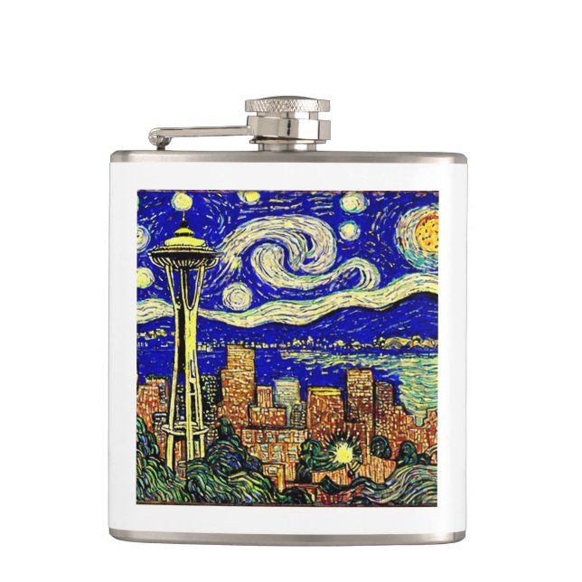 Starry Night Seattle Washington Flask (Front)