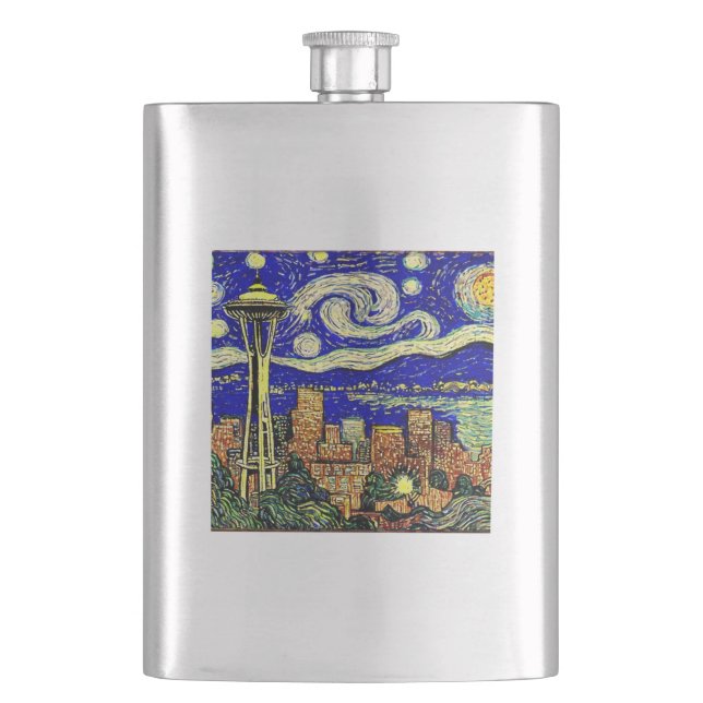Starry Night Seattle Washington Flask (Front)