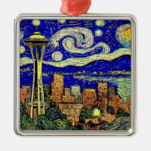 Starry Night Seattle Washington Metal Ornament