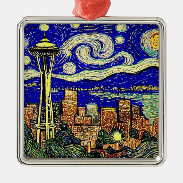 Starry Night Seattle Washington Metal Ornament (Front)