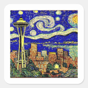 Starry Night Seattle Washington Square Sticker