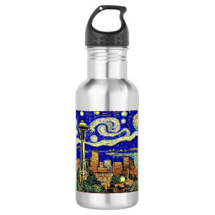 Starry Night Seattle Washington Stainless Steel Water Bottle