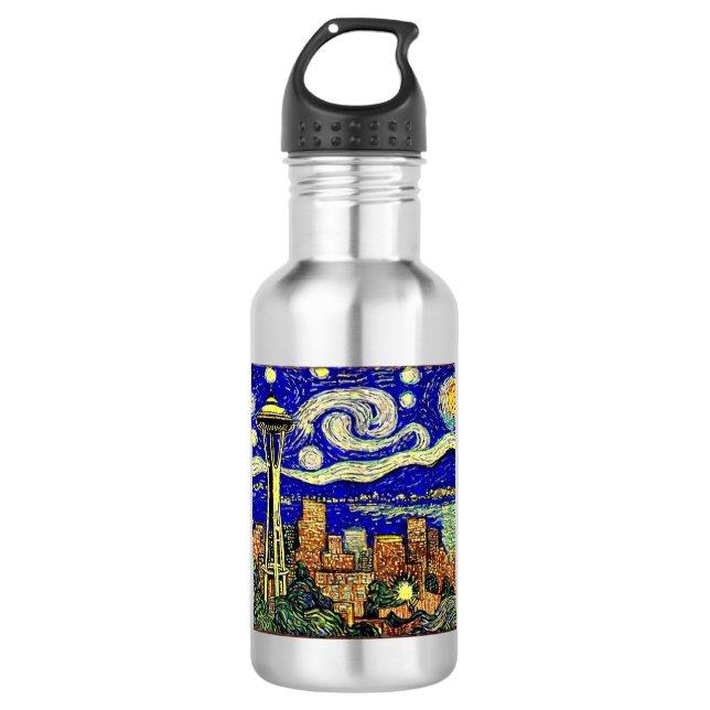 Starry Night Seattle Washington Stainless Steel Water Bottle (Front)