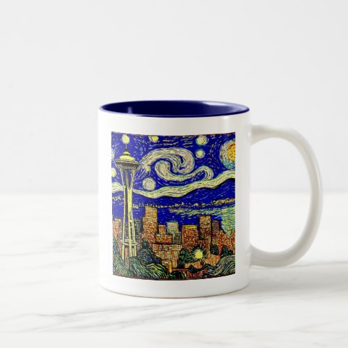 Starry Night Seattle Washington Two_Tone Coffee Mug