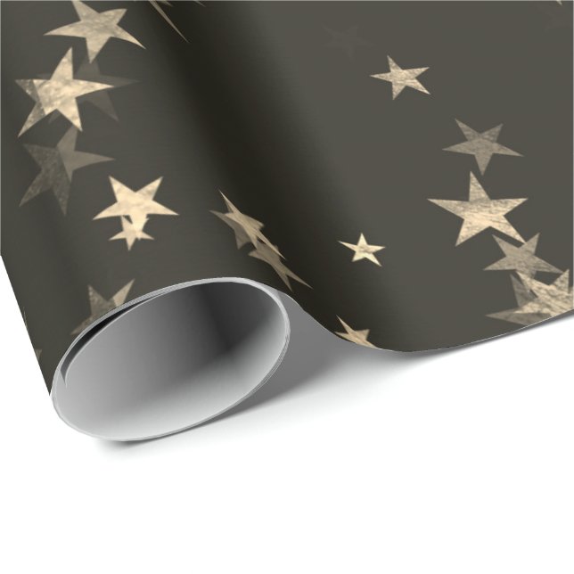 Starry Night Sepia Brown Forest Gold Confetti Wrapping Paper (Roll Corner)