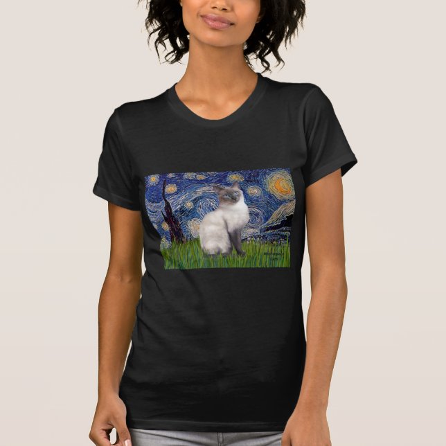 Starry Night - Siamese 24 (blue point) T-Shirt (Front)