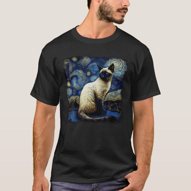 Starry Night Siamese Cat Cute Cat Lover Men Women  T-Shirt (Front)