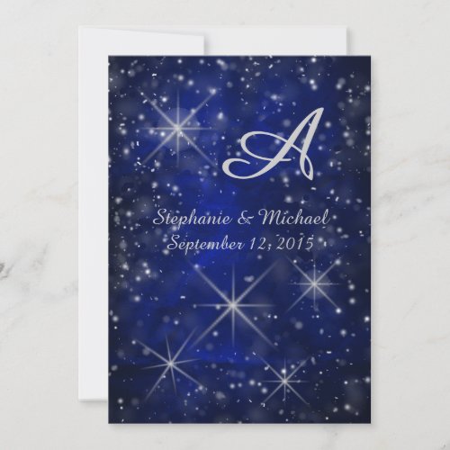 Starry Night Silver Monogram Elegant Blue 5x7 Paper Invitation Card