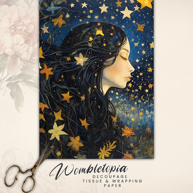  Starry Night Sky Art Nouveau Dream Girl Decoupage Tissue Paper (Creator Uploaded)