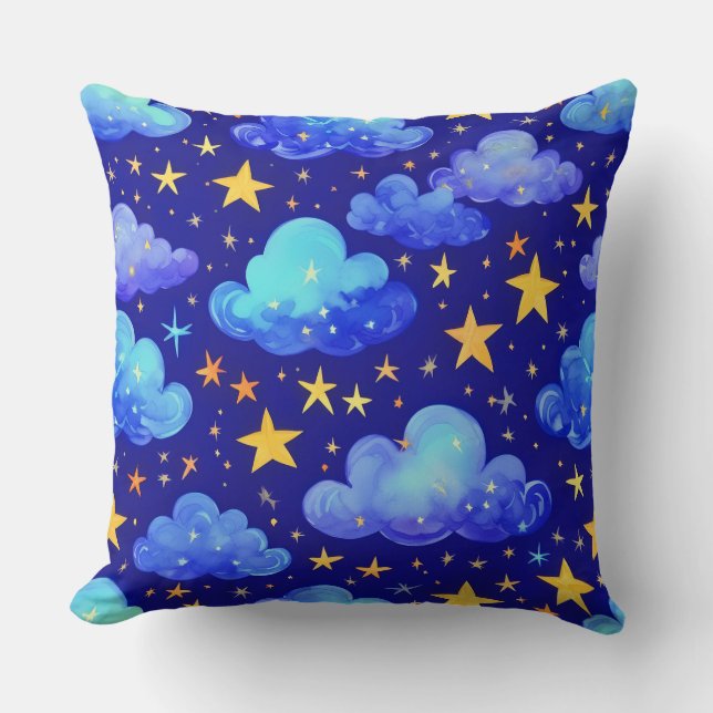 starry night sky blue pattern throw pillow (Front)