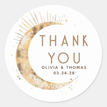 Starry Night Sky Celestial Thank You Classic Round Sticker by lovelywow at Zazzle