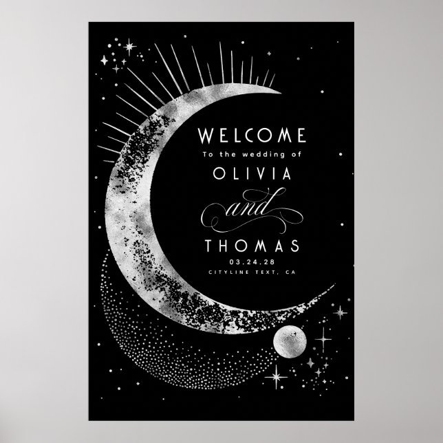 Starry Night Sky Celestial Wedding Welcome Sign (Front)