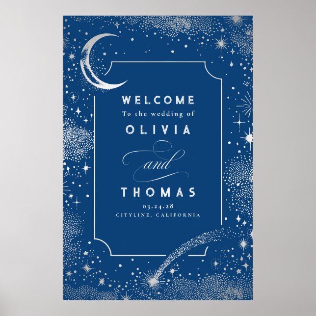 Starry Night Sky Celestial Wedding Welcome Sign (Front)