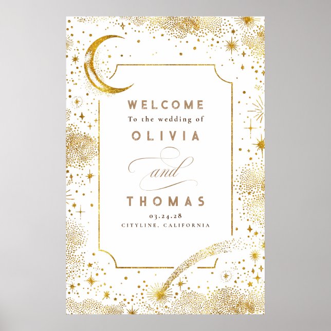 Starry Night Sky Celestial Wedding Welcome Sign (Front)