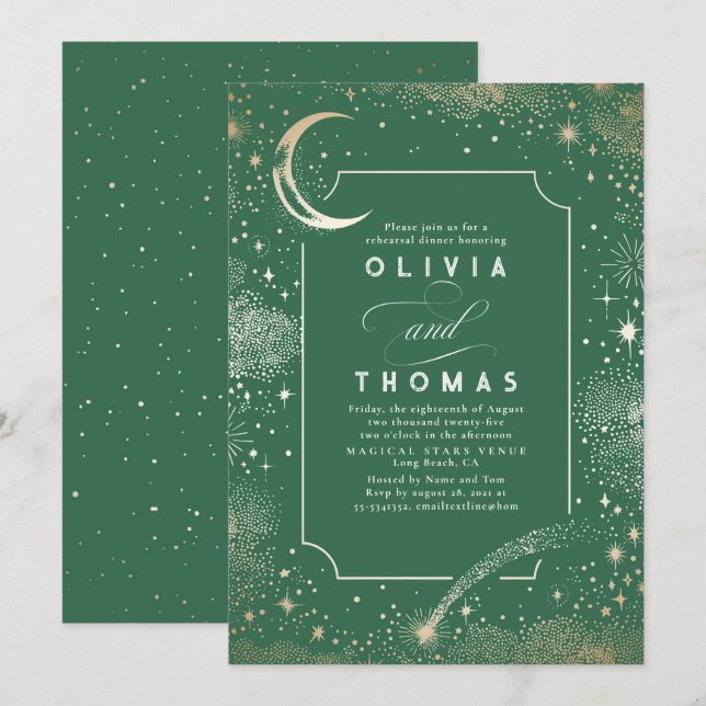 Starry Night Sky Crescent Moon Rehearsal Dinner Invitation (Front/Back)