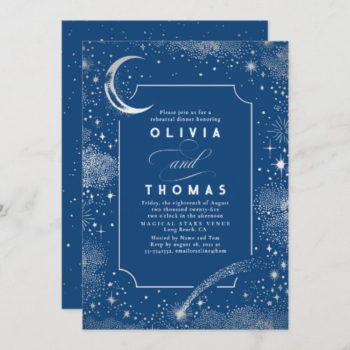 Starry Night Sky Crescent Moon Rehearsal Dinner Invitation