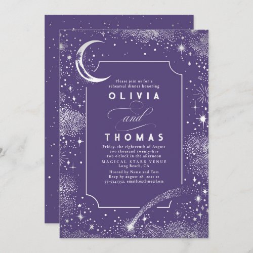 Starry Night Sky Crescent Moon Rehearsal Dinner Invitation