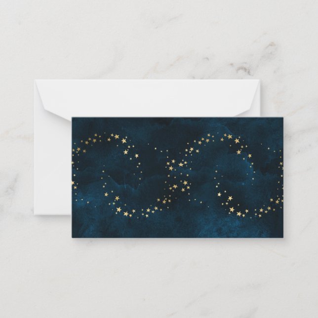 Starry Night Sky Dark Blue Golden Stars Spiral Note Card (Front)