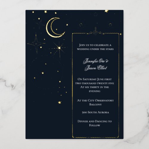 Starry Night Sky Frame Foil Wedding Invitation 