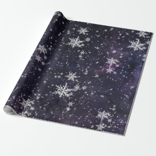 Starry Night Sky Fresh Fallen Snowflakes Wrapping Paper