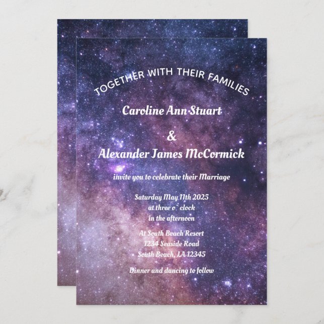 Starry Night Sky Galaxy Elegant Celestial Wedding Invitation (Front/Back)