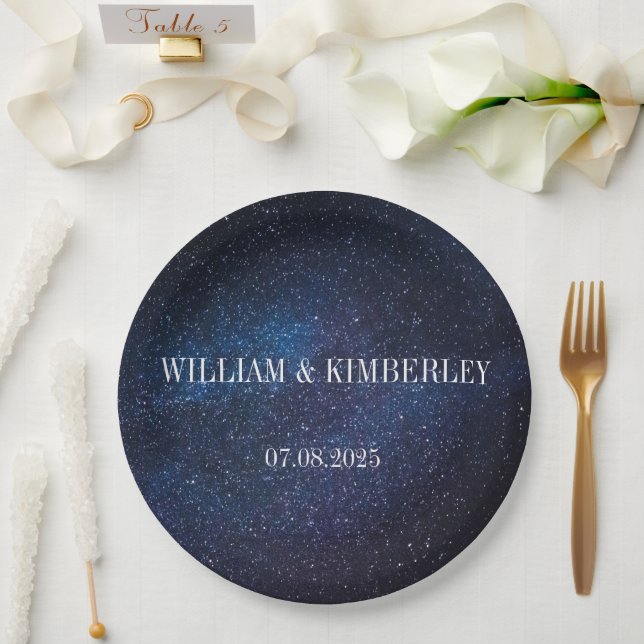 Starry Night Sky Galaxy Elegant Wedding Paper Plates (Wedding)