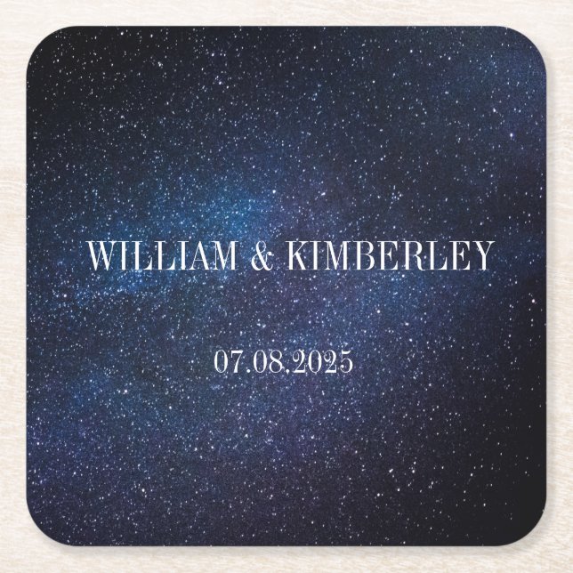 Starry Night Sky Galaxy Elegant Wedding Paper Square Paper Coaster (Front)