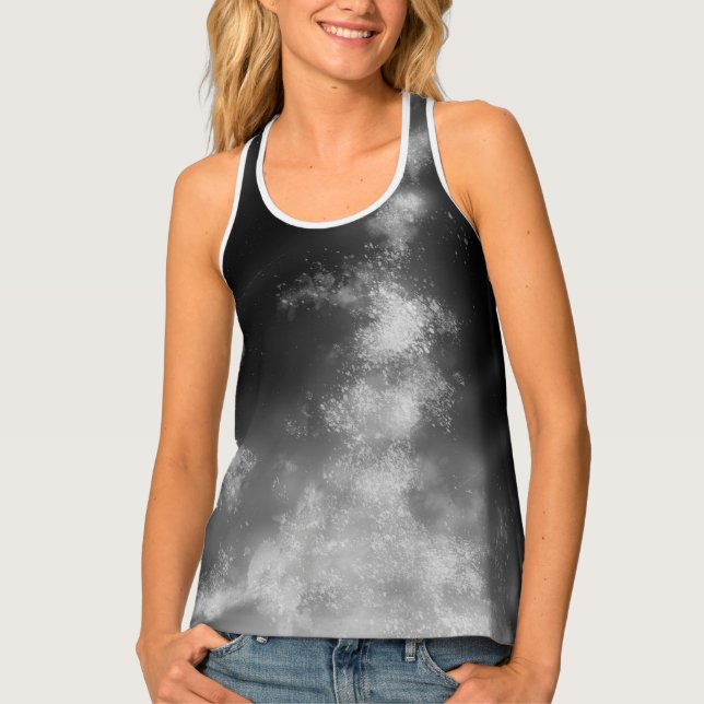 Starry Night Sky Galaxy Gray Monochrome  Tank Top (Front)