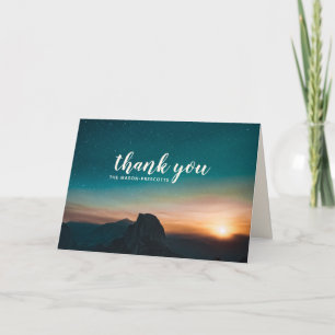 Starry Night Sky Galaxy Mountain Script Wedding Letterpress Thank You Card