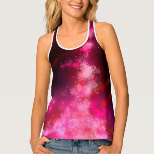 Starry Night Sky Galaxy Pink Flare Tank Top