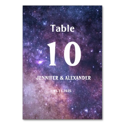 Starry Night Sky Galaxy Stars Modern Wedding Table Number