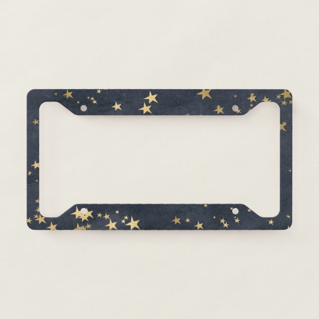 Starry Night Sky Golden Stars Astrology Lover License Plate Frame (Front)