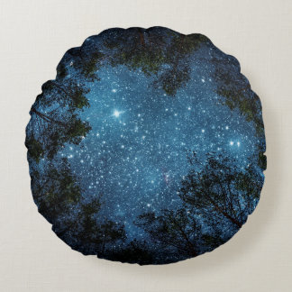 Starry night sky, Milky Way. Round Pillow