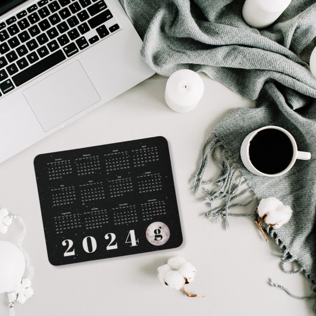 Starry Night Sky Moon Monogrammed 2024 Calendar Mouse Pad (Creator Uploaded)