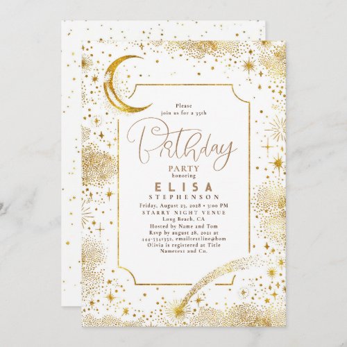 Starry Night Sky Moon Mystical Celestial Birthday Invitation