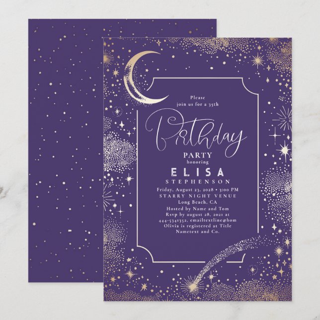 Starry Night Sky Moon Mystical Celestial Birthday Invitation (Front/Back)